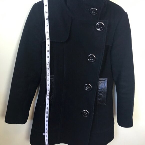 Mackage Wool Leather Fitted Car Coat Large Collar Pockets Wool Pea Coat Jacket - Picture 16 of 16